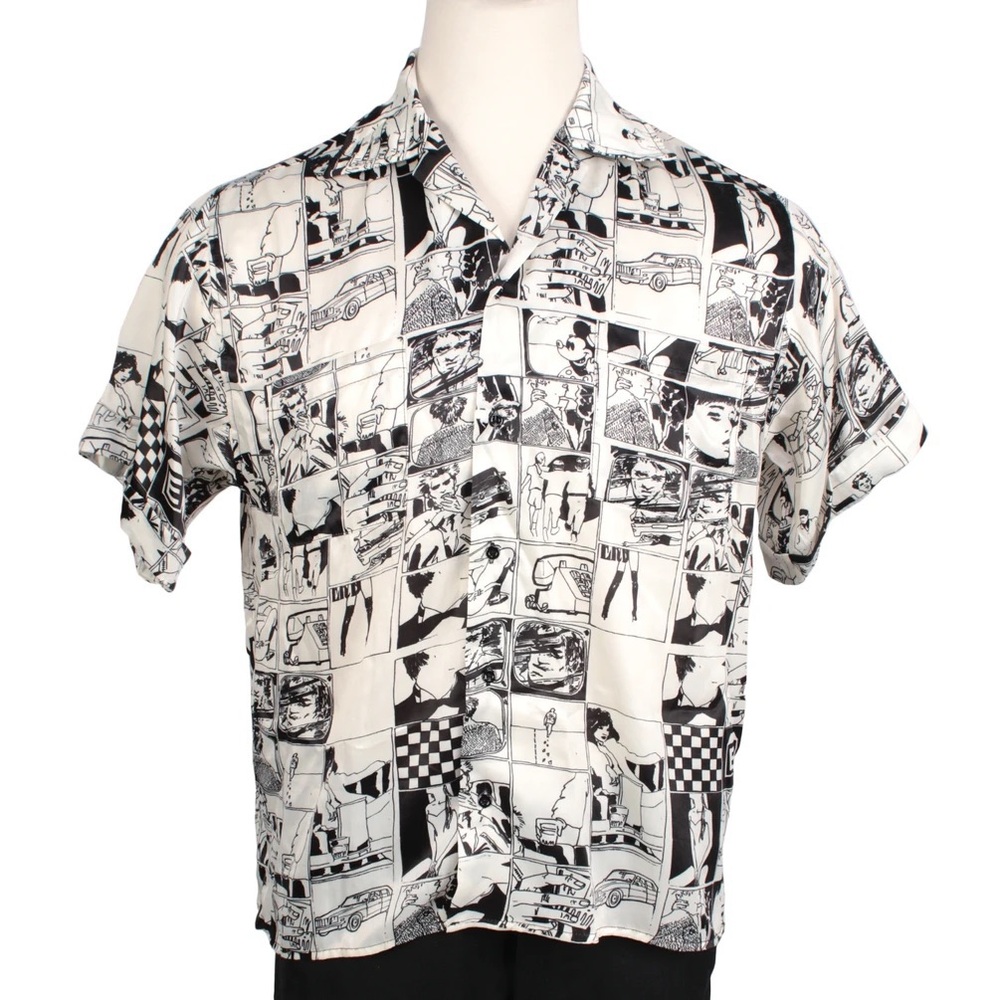 Enfants Riches Déprimés Comic Print short sleeve shirt in white. 100% silk.